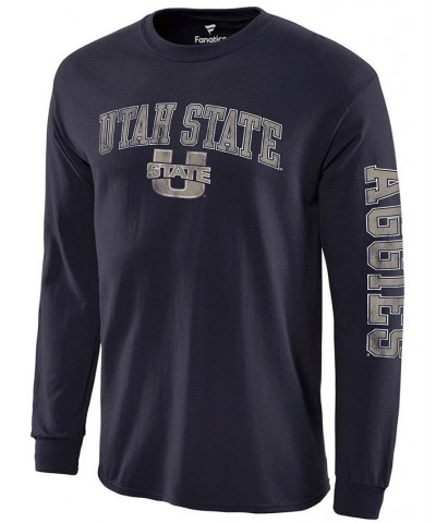 Men's Navy Utah State Aggies Distressed Arch Over Logo Long Sleeve T-shirt $14.26 T-Shirts