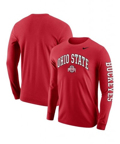 Men's Scarlet Ohio State Buckeyes Arch and Logo Two-Hit Long Sleeve T-shirt $21.50 T-Shirts