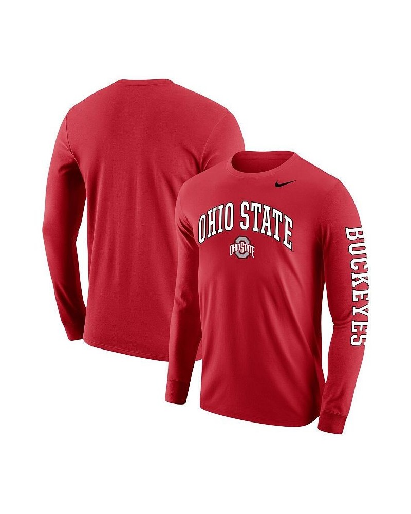 Men's Scarlet Ohio State Buckeyes Arch and Logo Two-Hit Long Sleeve T-shirt $21.50 T-Shirts