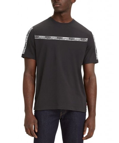 Men's Stripe Relaxed Fit Logo Graphic Crewneck T-Shirt Black $11.91 T-Shirts