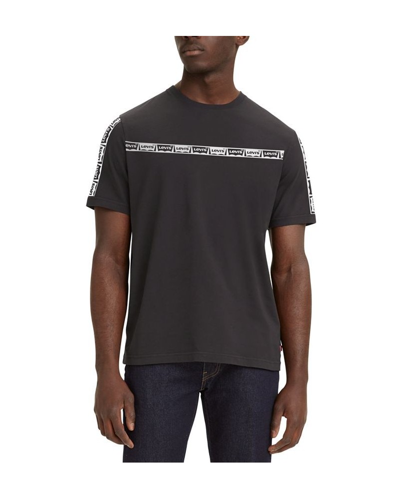 Men's Stripe Relaxed Fit Logo Graphic Crewneck T-Shirt Black $11.91 T-Shirts