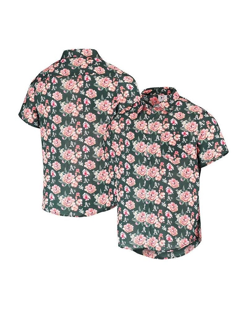 Men's Green Oakland Athletics Floral Linen Button-Up Shirt $45.89 Shirts