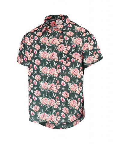 Men's Green Oakland Athletics Floral Linen Button-Up Shirt $45.89 Shirts