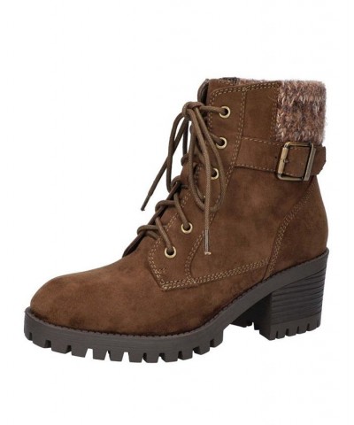 Women's Ethel Lug Sole Booties Brown $35.96 Shoes