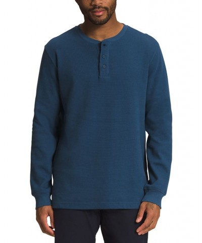 Men's Waffle Henley Shirt Blue $20.68 Sweatshirt