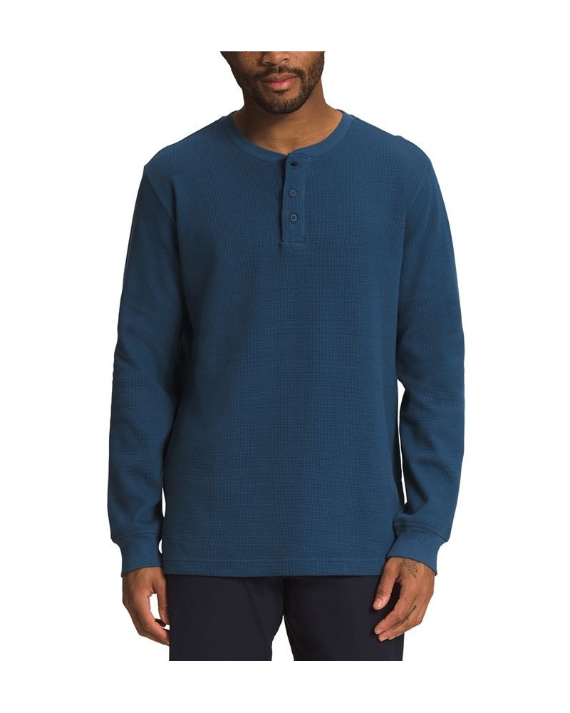 Men's Waffle Henley Shirt Blue $20.68 Sweatshirt