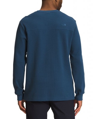 Men's Waffle Henley Shirt Blue $20.68 Sweatshirt