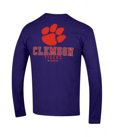 Men's Purple Clemson Tigers Team Stack Long Sleeve T-shirt $22.50 T-Shirts