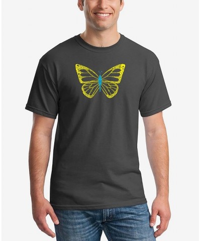 Men's Butterfly Word Art Short Sleeve T-shirt Gray $16.80 T-Shirts