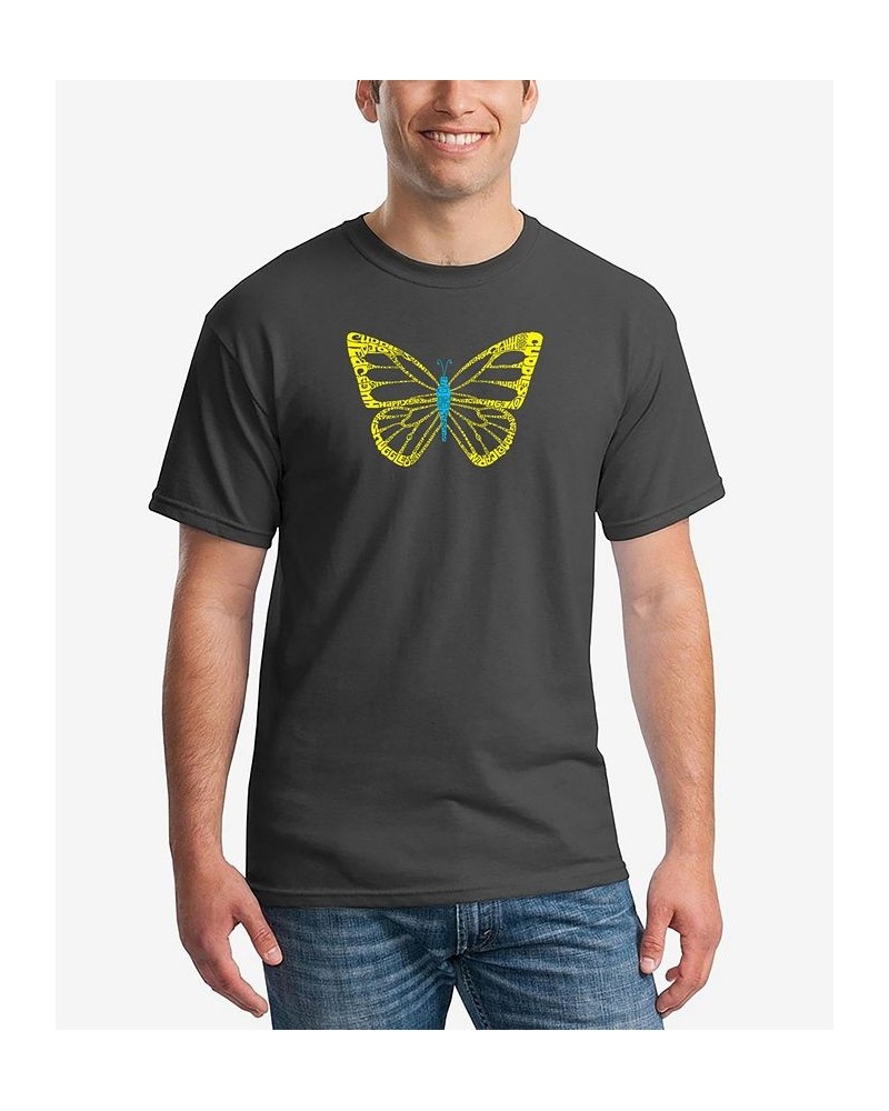 Men's Butterfly Word Art Short Sleeve T-shirt Gray $16.80 T-Shirts