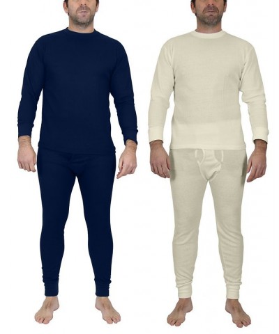 Men's Winter Thermal Top and Bottom, 4 Piece Set Navy and White $31.98 Undershirt