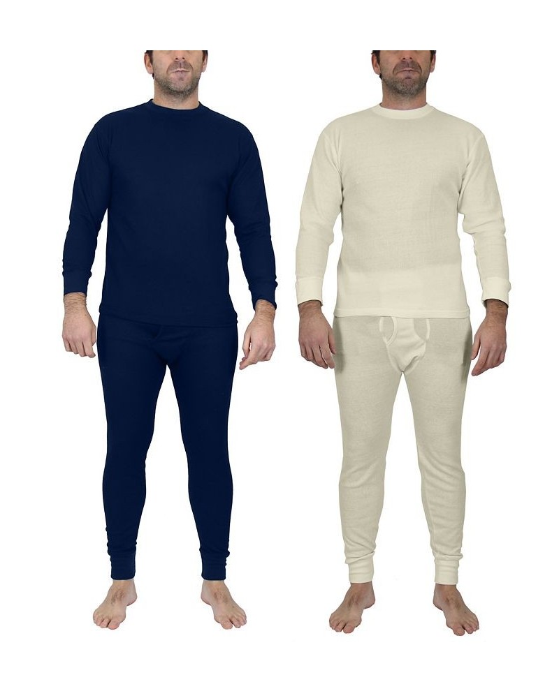 Men's Winter Thermal Top and Bottom, 4 Piece Set Navy and White $31.98 Undershirt