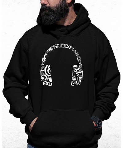 Men's Music Note Headphones Word Art Hooded Sweatshirt Black $29.40 Sweatshirt