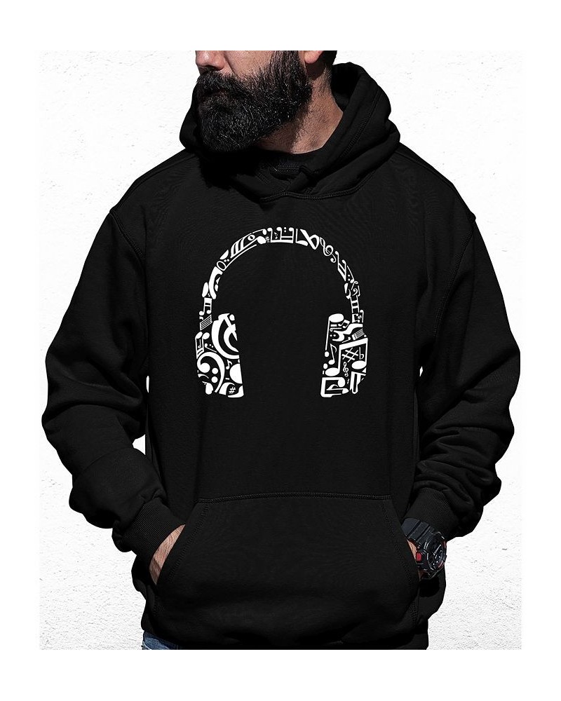 Men's Music Note Headphones Word Art Hooded Sweatshirt Black $29.40 Sweatshirt