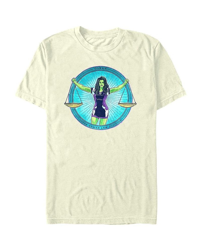 Men's She Hulk Super Human Law Division Badge Short Sleeve T-shirt Ivory/Cream $20.29 T-Shirts