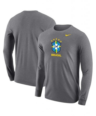 Men's Heather Gray Brazil National Team Core Long Sleeve T-shirt $18.90 T-Shirts