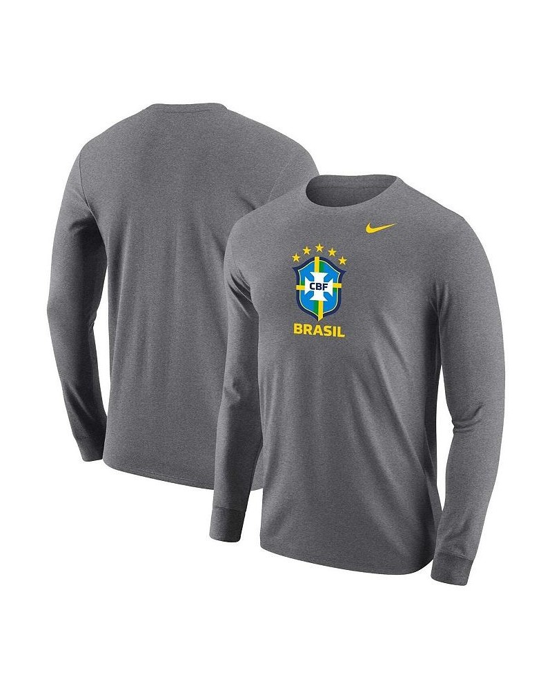 Men's Heather Gray Brazil National Team Core Long Sleeve T-shirt $18.90 T-Shirts