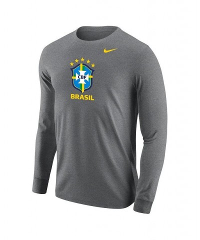 Men's Heather Gray Brazil National Team Core Long Sleeve T-shirt $18.90 T-Shirts