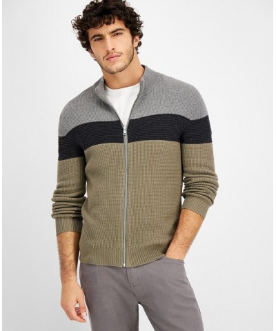 Men's Cotton Colorblocked Full-Zip Sweater Green $21.93 Sweaters