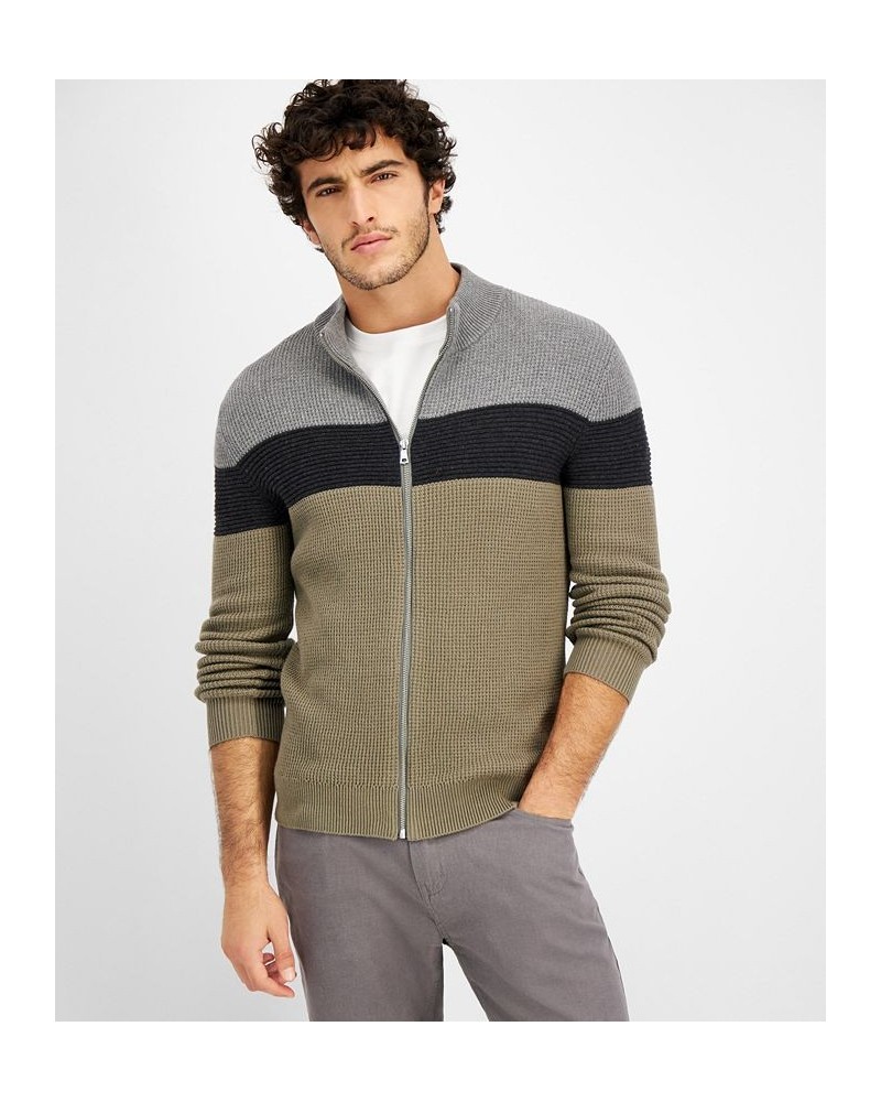 Men's Cotton Colorblocked Full-Zip Sweater Green $21.93 Sweaters