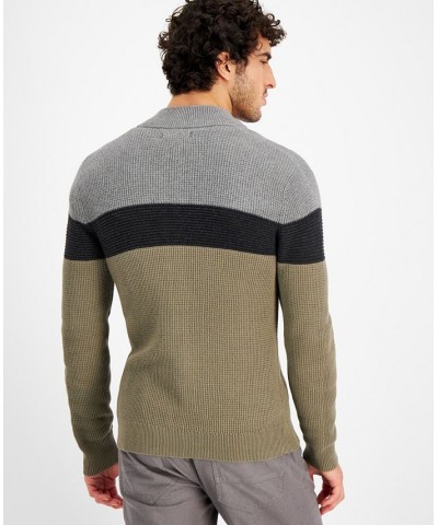 Men's Cotton Colorblocked Full-Zip Sweater Green $21.93 Sweaters