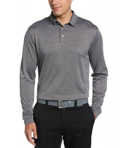 Men's Micro Birdseye Print Long-Sleeve Polo Shirt Black Lava Heather $27.08 Polo Shirts