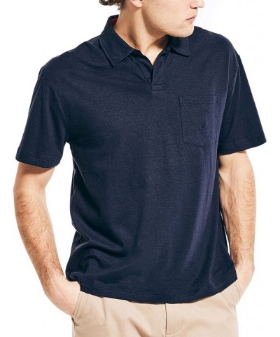 Men's Sustainably Crafted Hemp Blend Classic-Fit Johnny-Collar Polo Blue $36.70 Polo Shirts