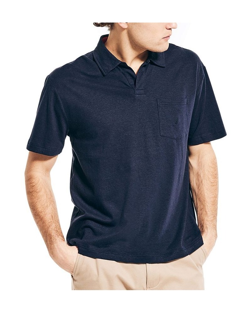 Men's Sustainably Crafted Hemp Blend Classic-Fit Johnny-Collar Polo Blue $36.70 Polo Shirts