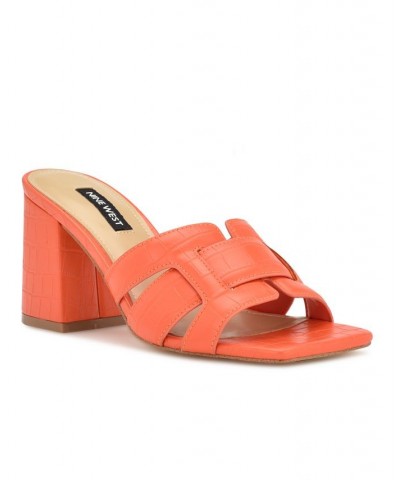 Women's Kaelyn Square Toe Slip-on Dress Sandals Orange $45.54 Shoes