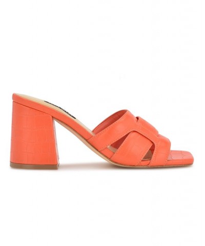 Women's Kaelyn Square Toe Slip-on Dress Sandals Orange $45.54 Shoes