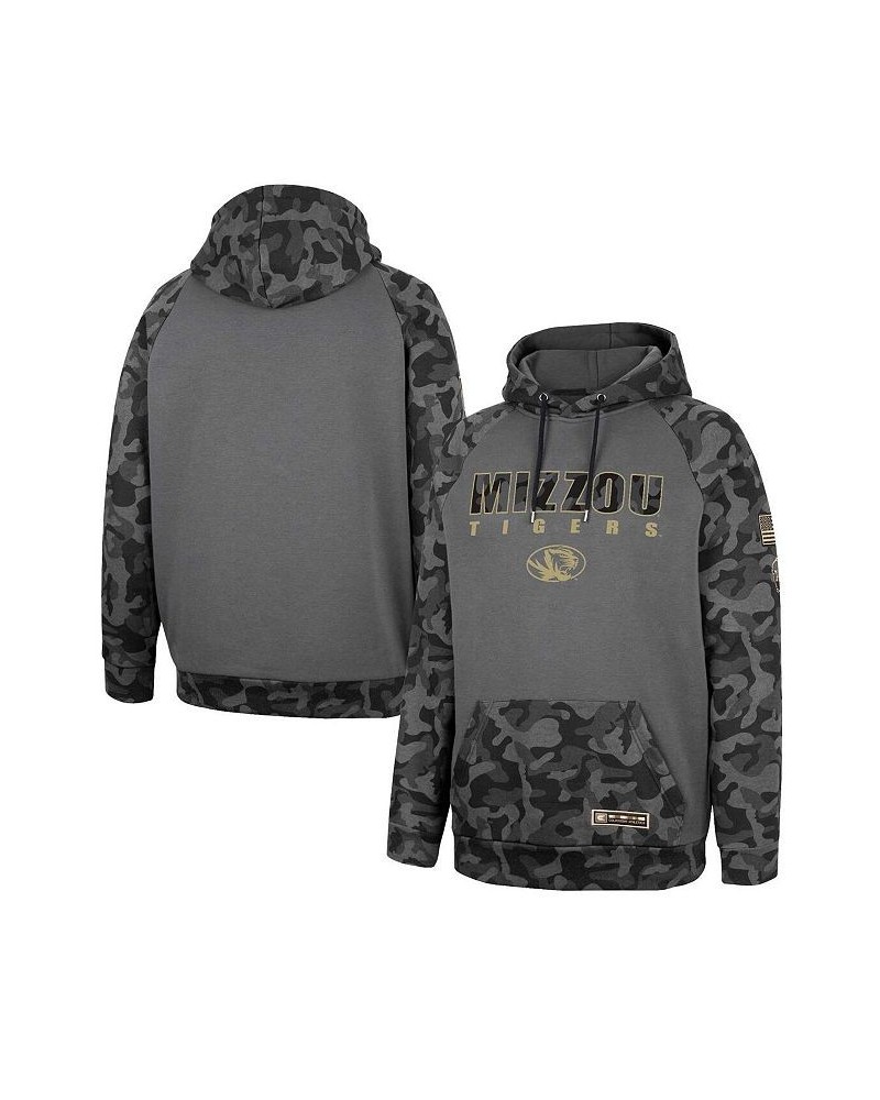 Men's Charcoal Missouri Tigers OHT Military-Inspired Appreciation Camo Stack Raglan Pullover Hoodie $33.14 Sweatshirt