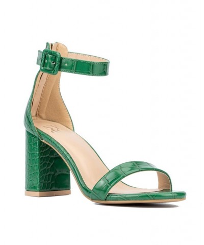 Lulu Women's Single Band Heel Sandals Green $32.48 Shoes