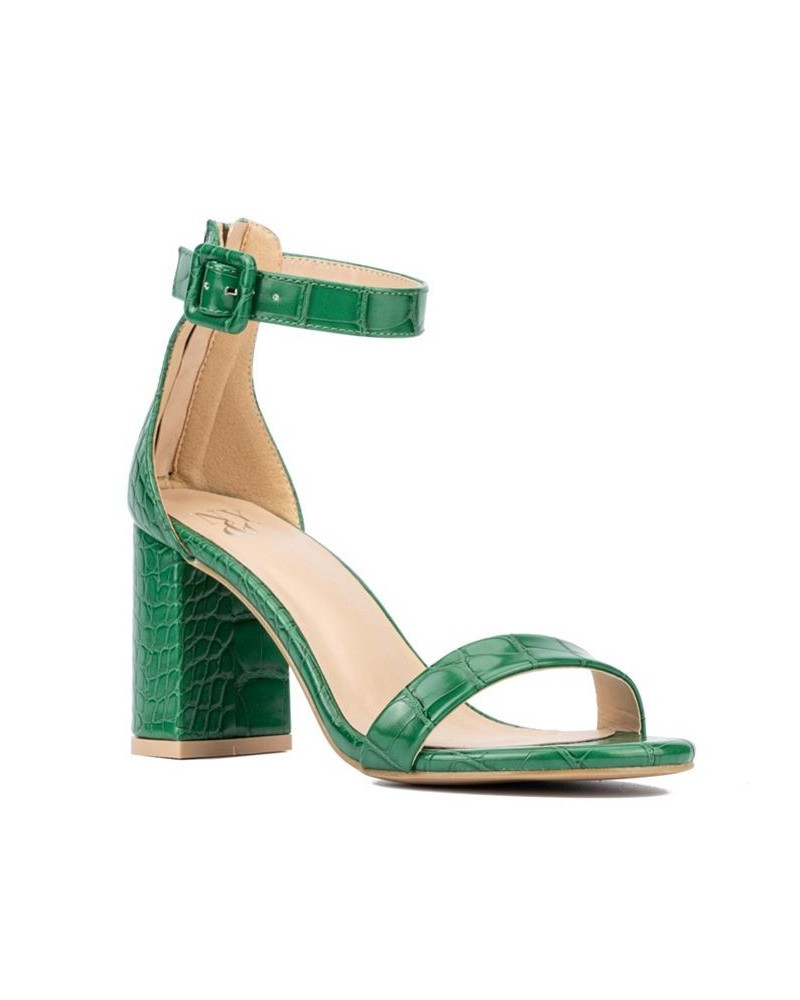 Lulu Women's Single Band Heel Sandals Green $32.48 Shoes