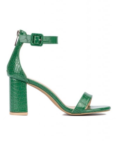 Lulu Women's Single Band Heel Sandals Green $32.48 Shoes