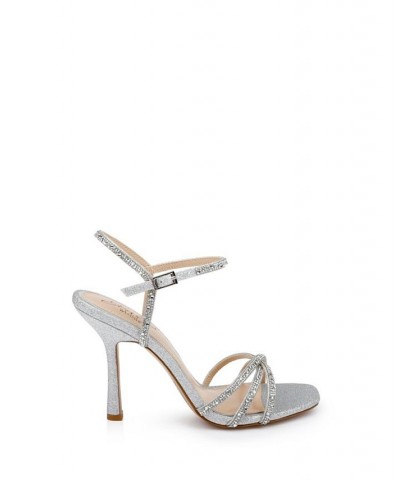 Women's Georgia Evening Sandal Silver Glitter $55.47 Shoes