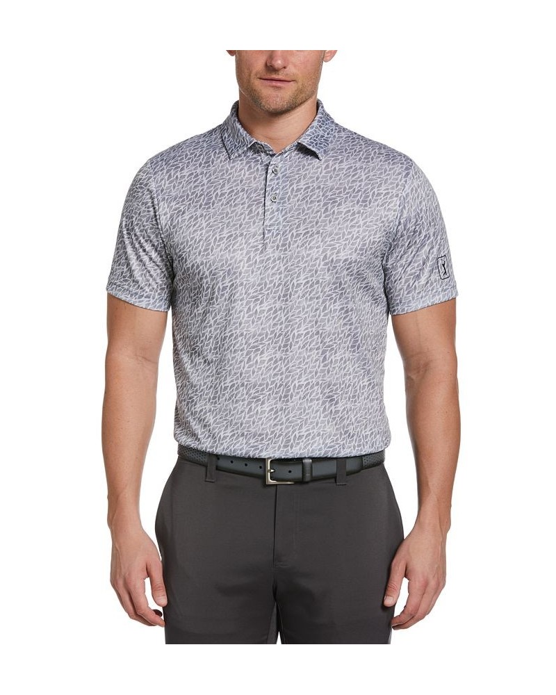 Men's Athletic-Fit Etched Print Short Sleeve Golf Polo Shirt Gray $19.34 Polo Shirts