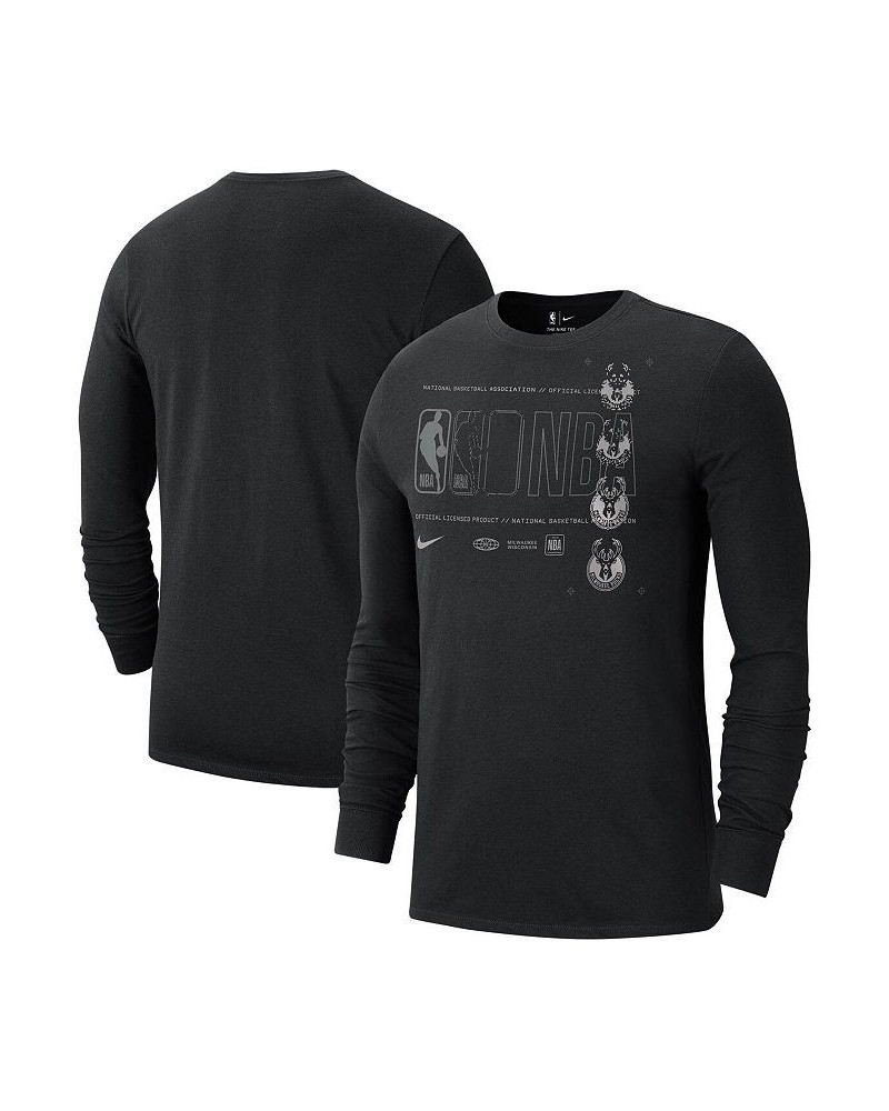 Men's Black Milwaukee Bucks Courtside Chrome Long Sleeve T-shirt $23.65 T-Shirts