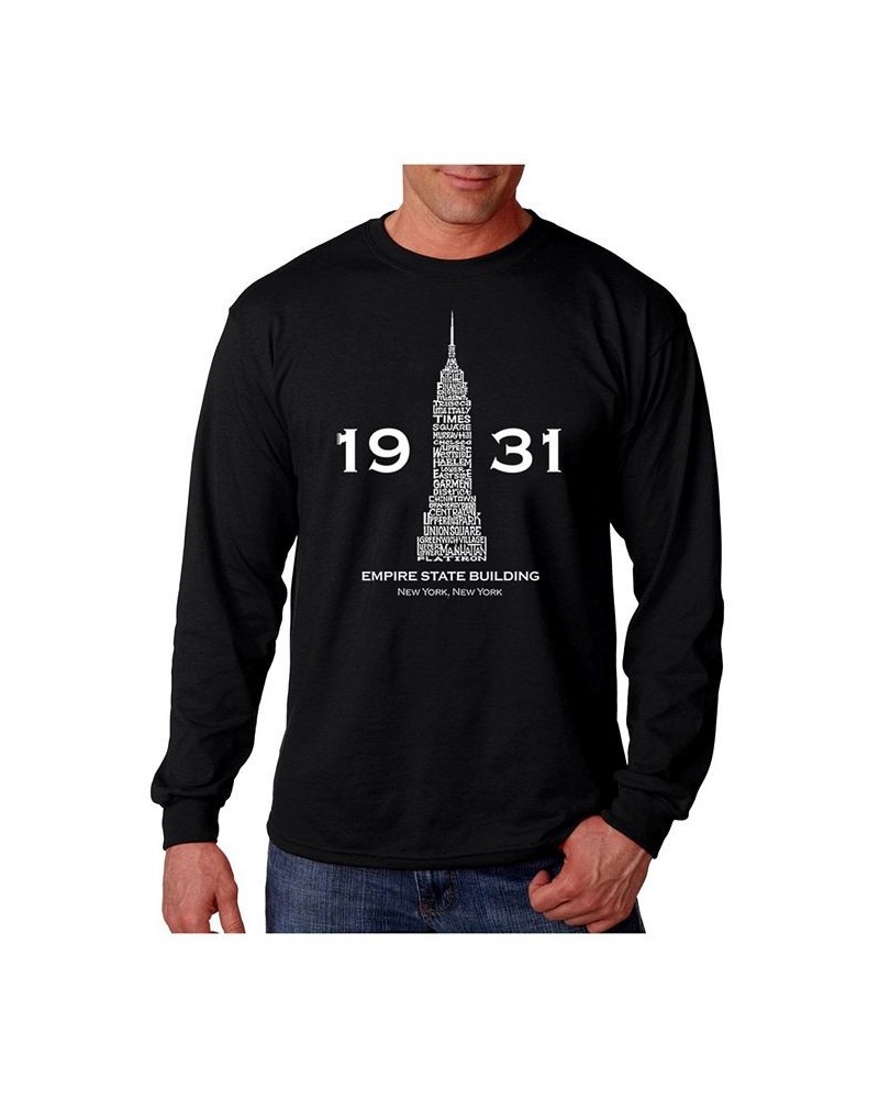 Men's Word Art - Empire State Building Long Sleeve T-Shirt Black $19.20 T-Shirts