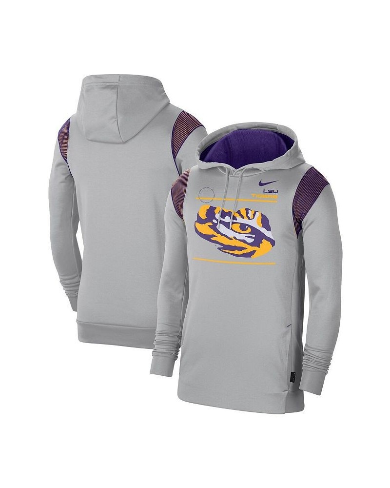 Men's Gray LSU Tigers 2021 Team Sideline Performance Pullover Hoodie $38.49 Sweatshirt