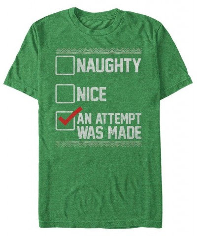 Men's Naughty Nice Humor Christmas Short Sleeve T-shirt Green $20.99 T-Shirts