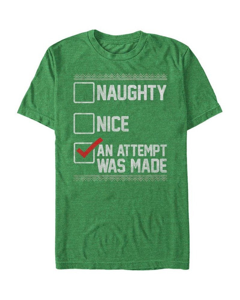 Men's Naughty Nice Humor Christmas Short Sleeve T-shirt Green $20.99 T-Shirts