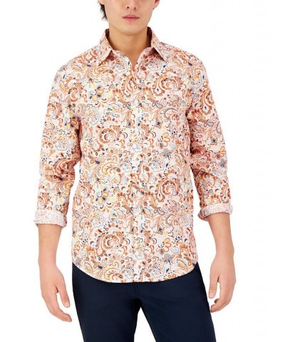 Men's Long-Sleeve Arno Paisley Refined Woven Shirt Red $17.58 Shirts