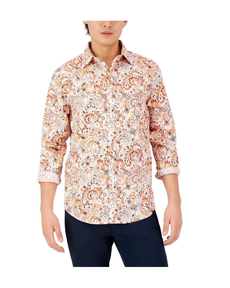 Men's Long-Sleeve Arno Paisley Refined Woven Shirt Red $17.58 Shirts