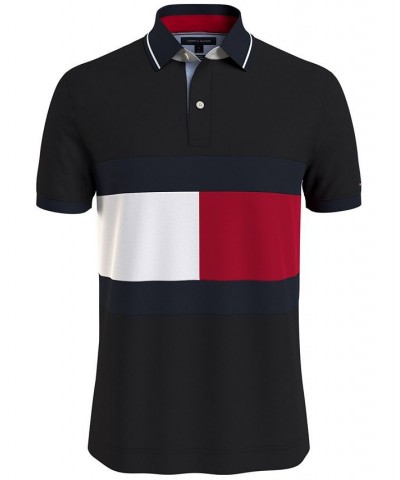 Men's TH FLEX Hilfiger Flag Custom Fit Polo Black $35.04 Polo Shirts