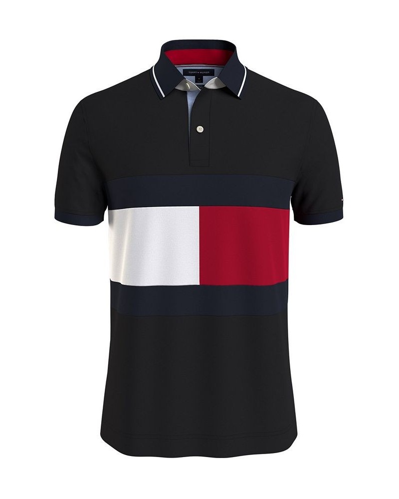 Men's TH FLEX Hilfiger Flag Custom Fit Polo Black $35.04 Polo Shirts