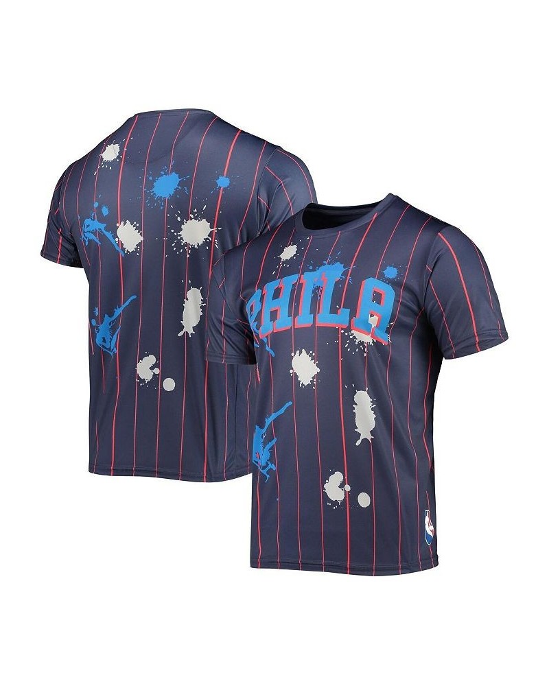 Men's Navy Philadelphia 76Ers Striped Splatter T-shirt $34.19 T-Shirts