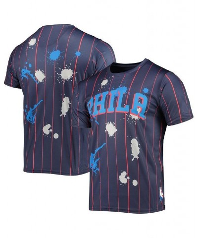 Men's Navy Philadelphia 76Ers Striped Splatter T-shirt $34.19 T-Shirts