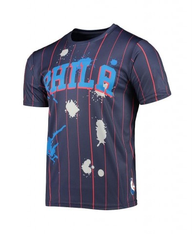 Men's Navy Philadelphia 76Ers Striped Splatter T-shirt $34.19 T-Shirts