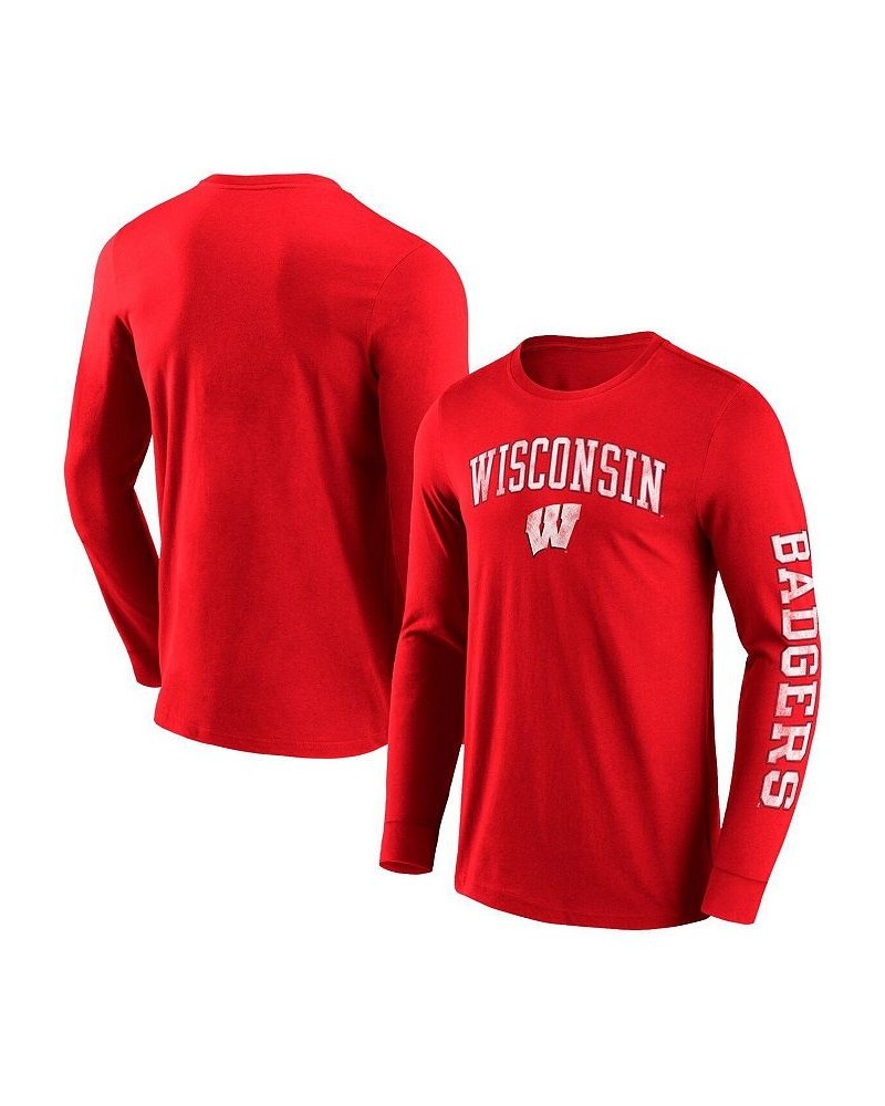 Men's Branded Red Wisconsin Badgers Distressed Arch Over Logo 2.0 Long Sleeve T-shirt $23.99 T-Shirts