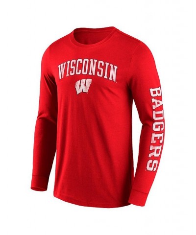 Men's Branded Red Wisconsin Badgers Distressed Arch Over Logo 2.0 Long Sleeve T-shirt $23.99 T-Shirts